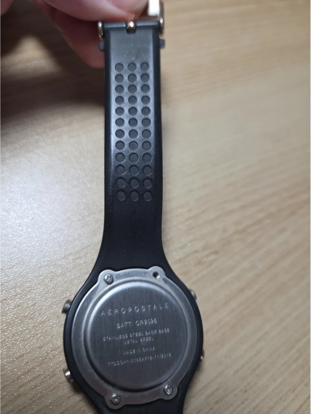 Ladies Aeropostale Round Rose Gold Tone Black Poly Strap Digital Watch